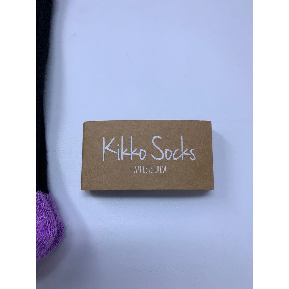 Kikko Socks Unisex Medium Black Purple Penguin Athlete Crew Socks NWT
